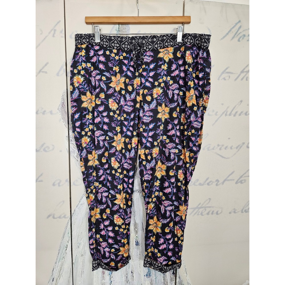 Sundance Womens PL‎ Petite Large Floral Cotton Block Print Relaxed Crop Pants